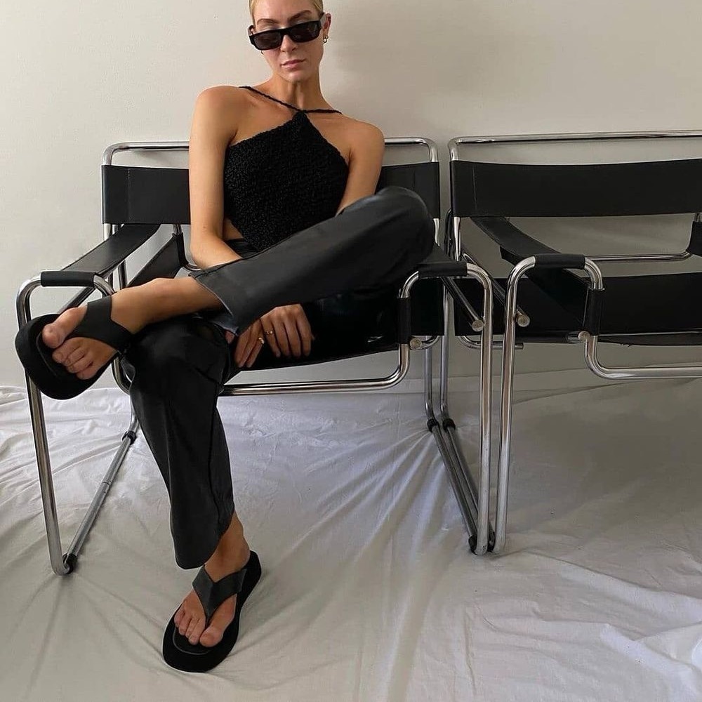 Tony Bianco Black Platform Toe-Loop Sandals
